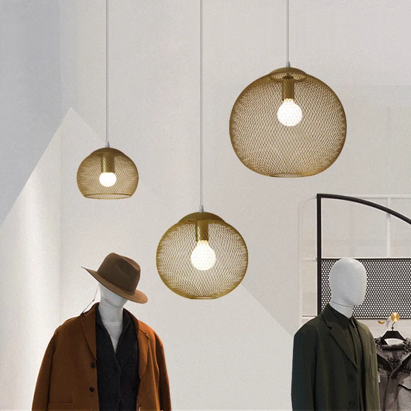 Golden Iron Mesh Led Chandelier Decorated with Iron Cage Chandelier