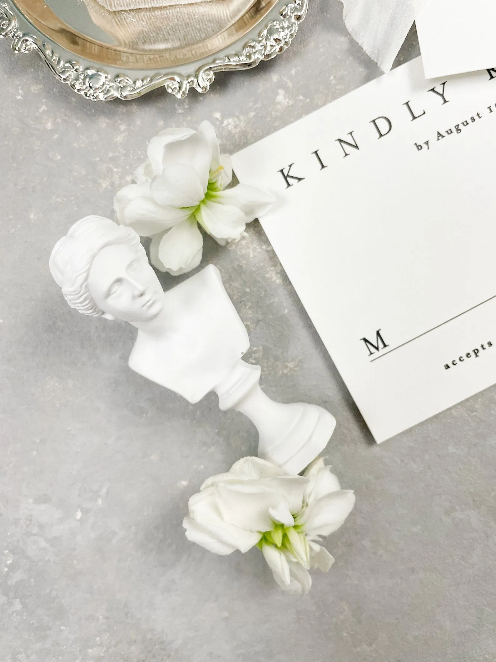 Hand painted, rollable styling mat for wedding photography|neutral cement grey