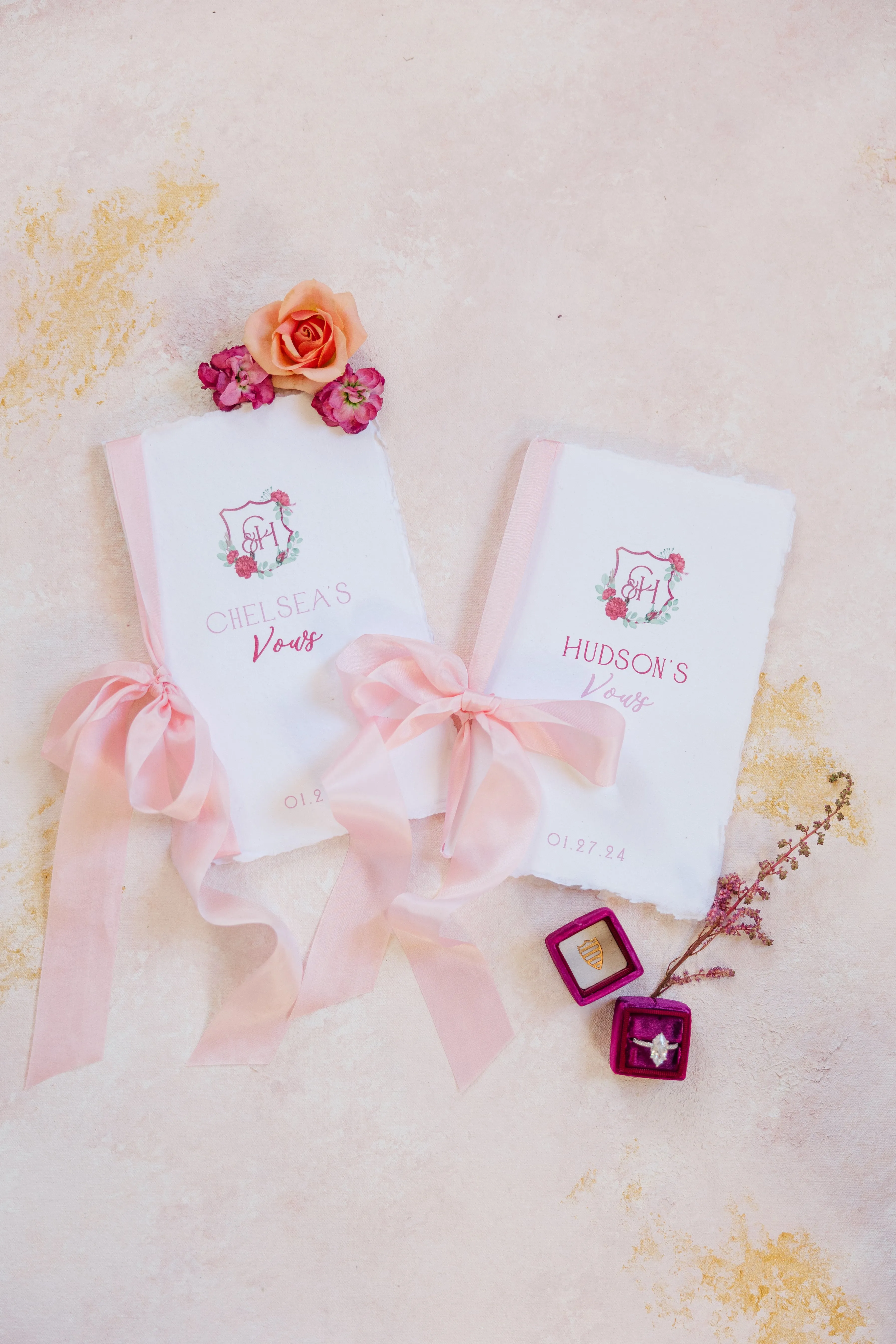 Hand painted, rollable styling mat for wedding photography|neutral light rose and gold
