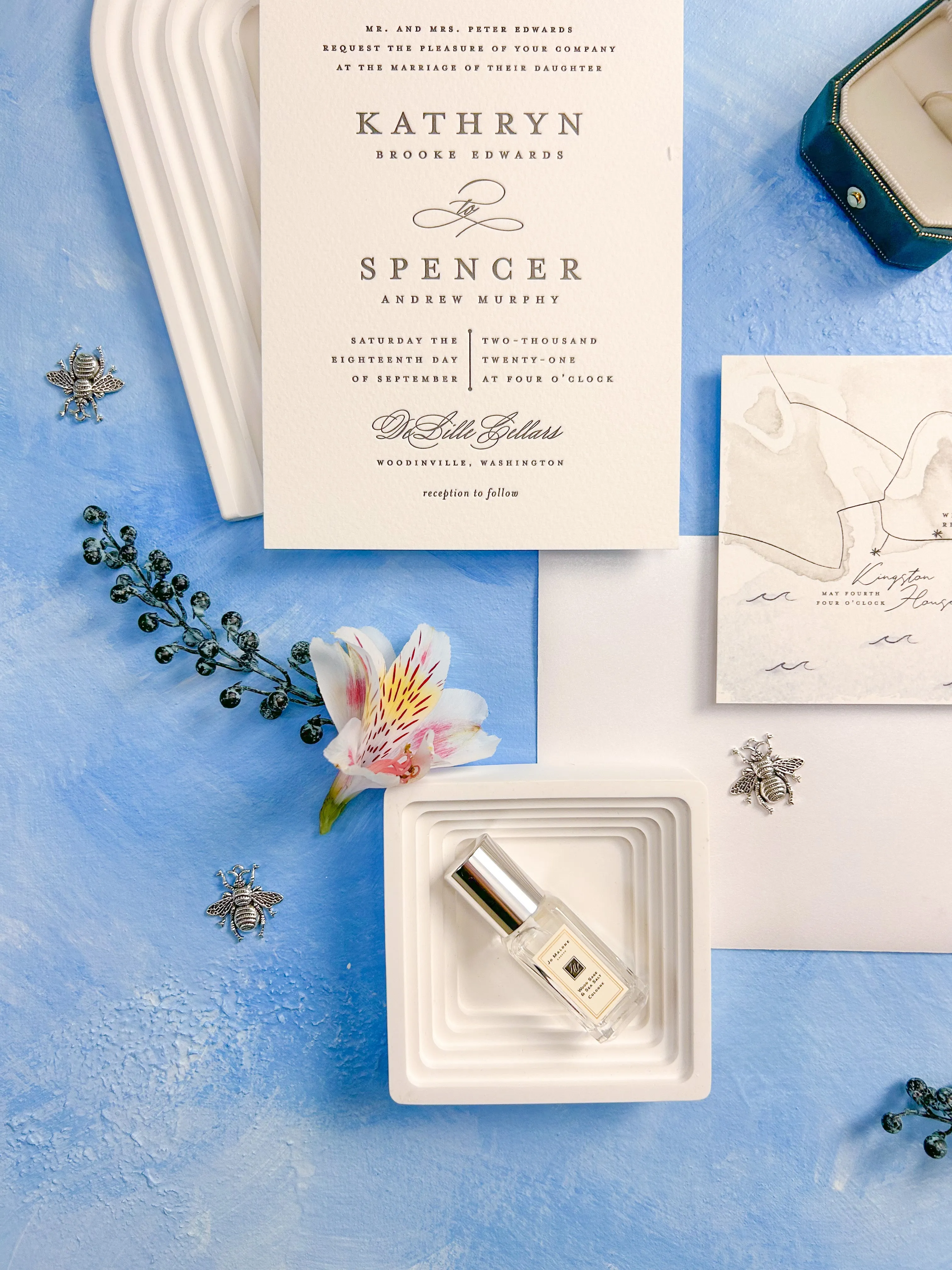 Hand painted, rollable styling mat for wedding photography|Sky Blue