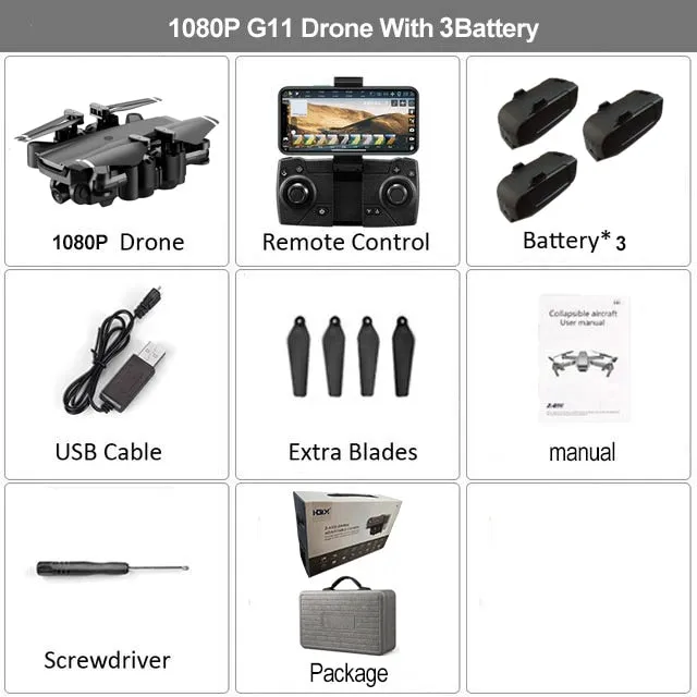 HGIYI G11 GPS RC Drone 4K HD Camera Quadcopter WIFI FPV With 50 Times Zoom Foldable Helicopter Professional Drones Optical Flow