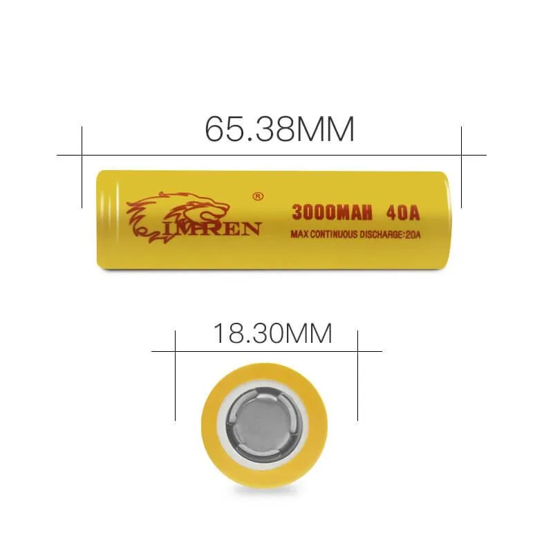IMREN 18650 3000mAh 40A Rechargeable Lithium Battery (2PCS/Pack)