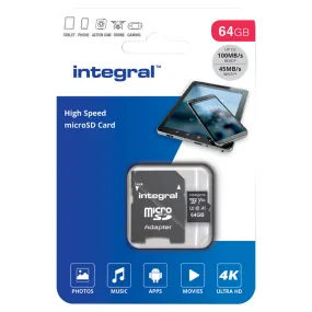 Integral V30 UHS-I U3 High Speed 64GB Memory Card - Black | INMSDX64G-100V30