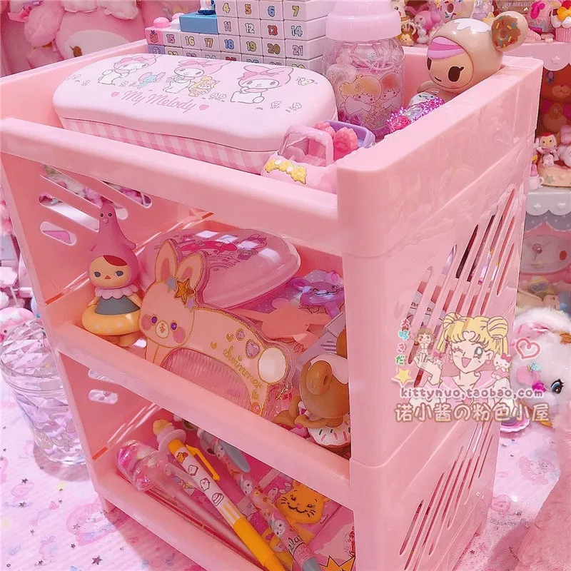 Kawaii Pink Three Tiers Storage