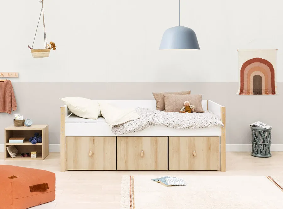 Lucas Compact Bed White/Natural with 3 Storage Boxes
