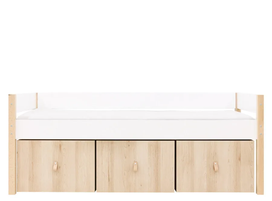 Lucas Compact Bed White/Natural with 3 Storage Boxes