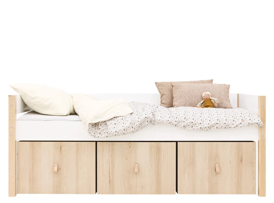 Lucas Compact Bed White/Natural with 3 Storage Boxes