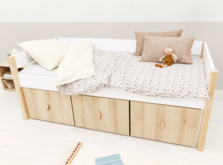 Lucas Compact Bed White/Natural with 3 Storage Boxes