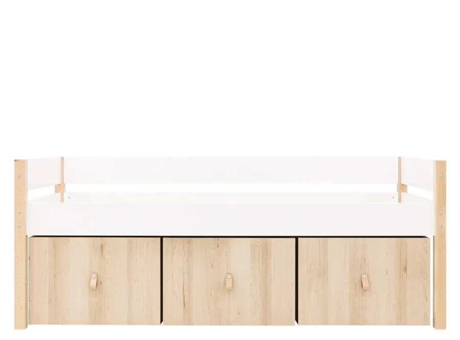 Lucas Compact Bed White/Natural with 3 Storage Boxes