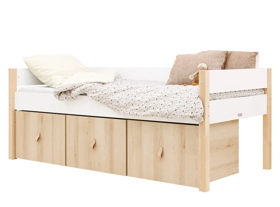 Lucas Compact Bed White/Natural with 3 Storage Boxes