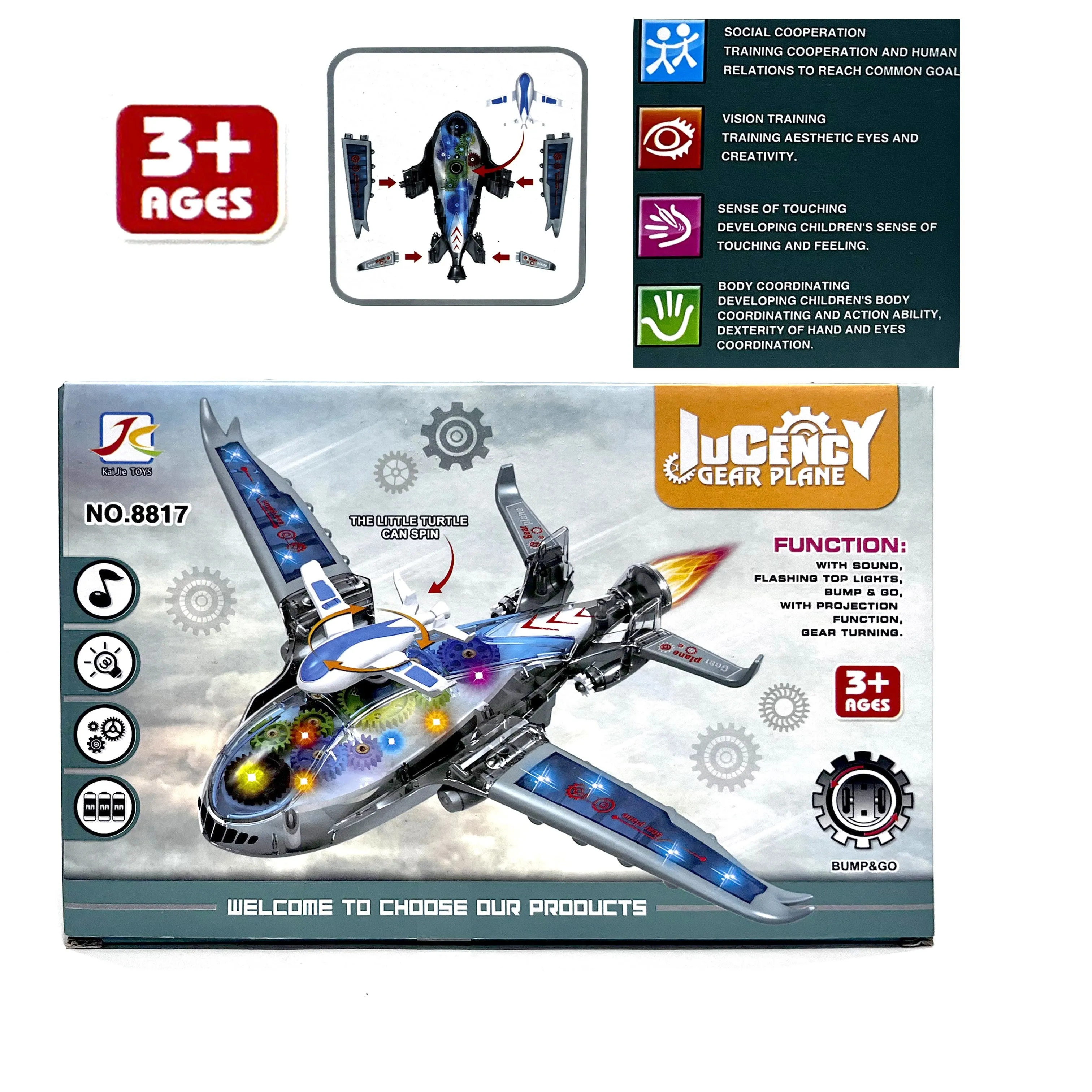 Lucency Battery Operated Airplane Toy with Lights & Music - 3 Years - Gray