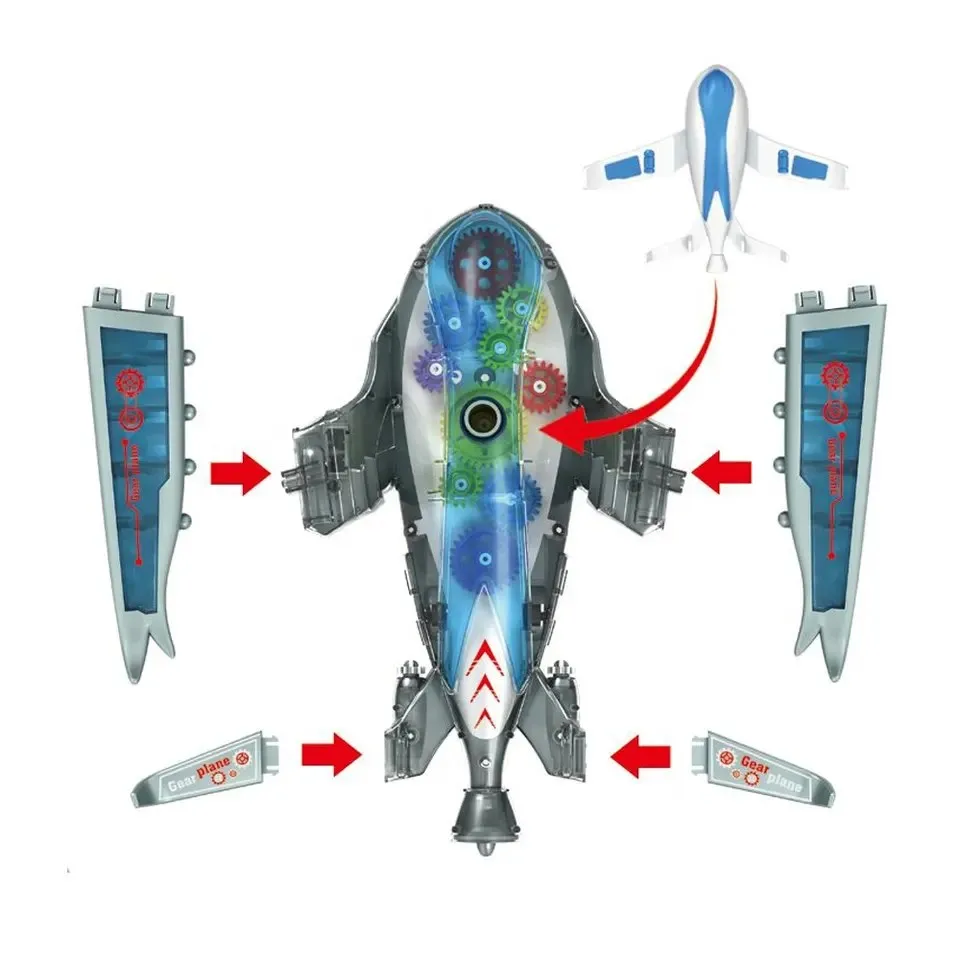 Lucency Battery Operated Airplane Toy with Lights & Music - 3 Years - Gray