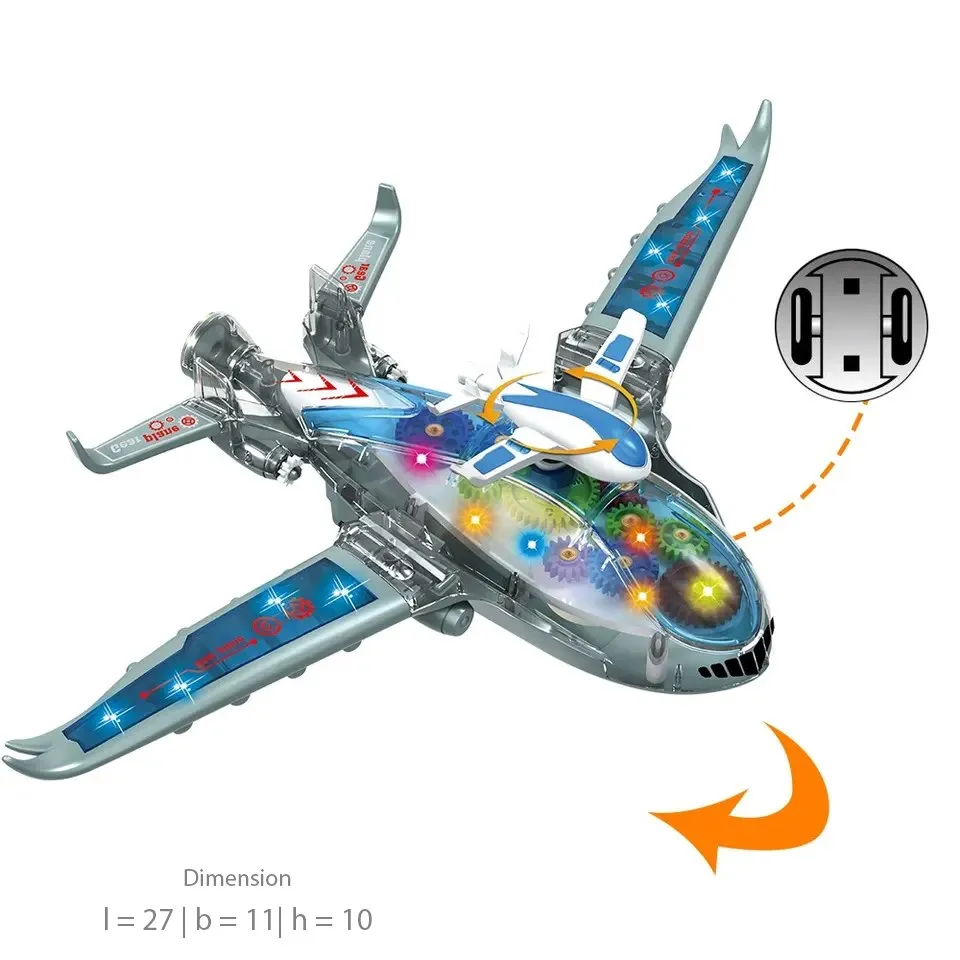 Lucency Battery Operated Airplane Toy with Lights & Music - 3 Years - Gray