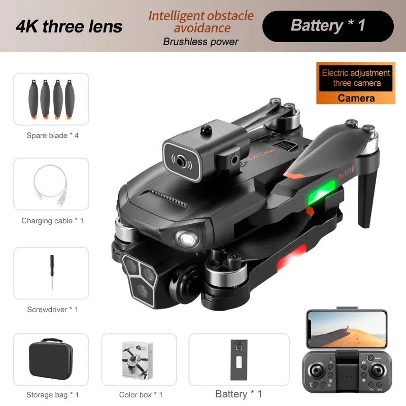 M1s Mini Drone 4k Profesional Three HD Camera Obstacle Avoidance Aerial Photography Brushless Motor Foldable Rc Quadcopter Toys