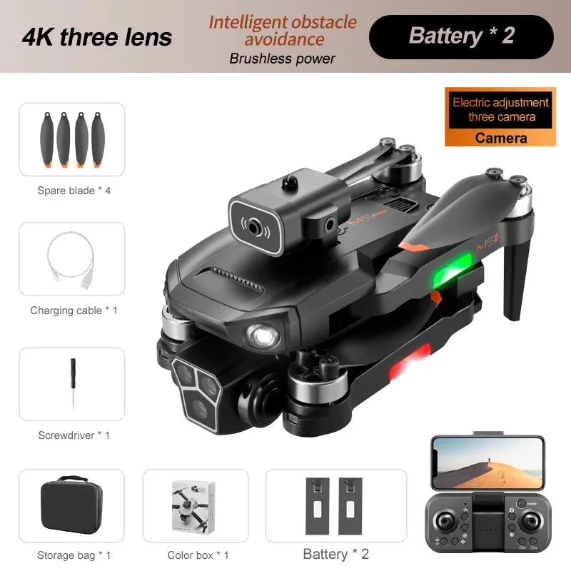 M1s Mini Drone 4k Profesional Three HD Camera Obstacle Avoidance Aerial Photography Brushless Motor Foldable Rc Quadcopter Toys
