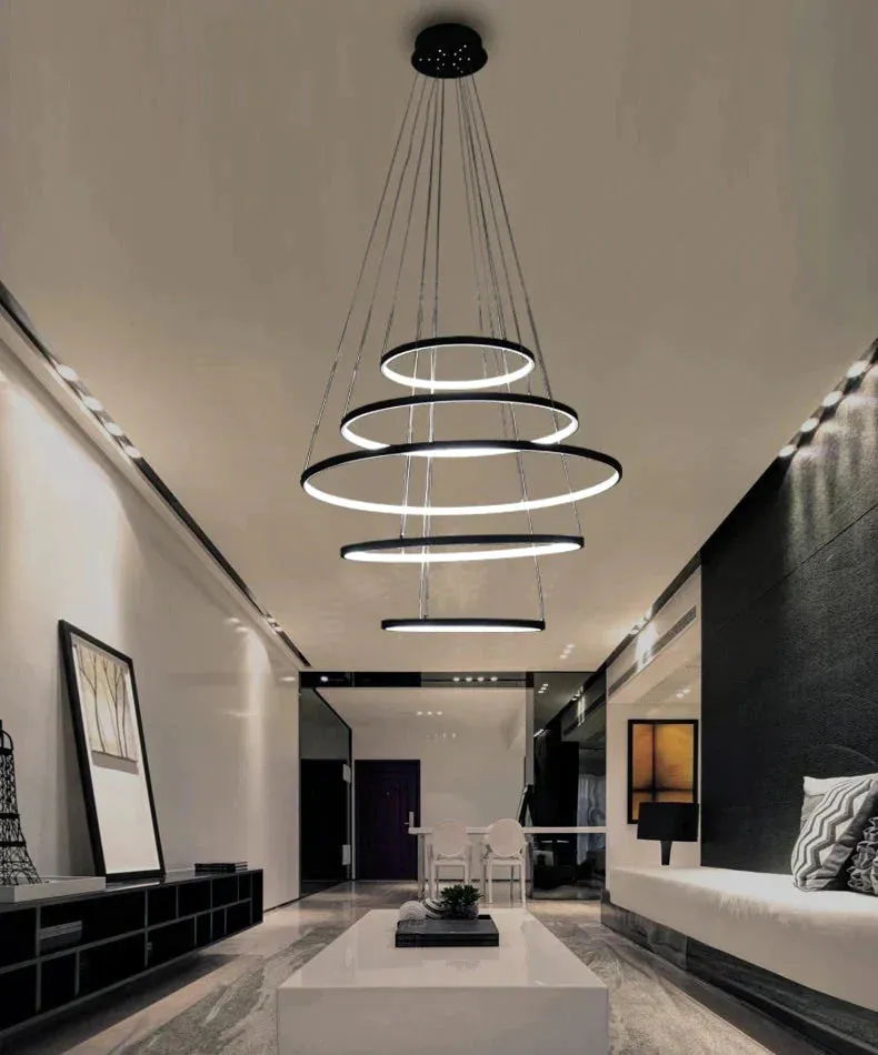 Made-custom 5Rings Modern Led Pendant Light For Large Living Room Dining Room Bedroom Luminares Pendant Mounted LED Pendant Lamp