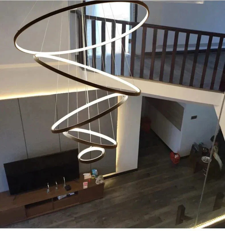 Made-custom 5Rings Modern Led Pendant Light For Large Living Room Dining Room Bedroom Luminares Pendant Mounted LED Pendant Lamp