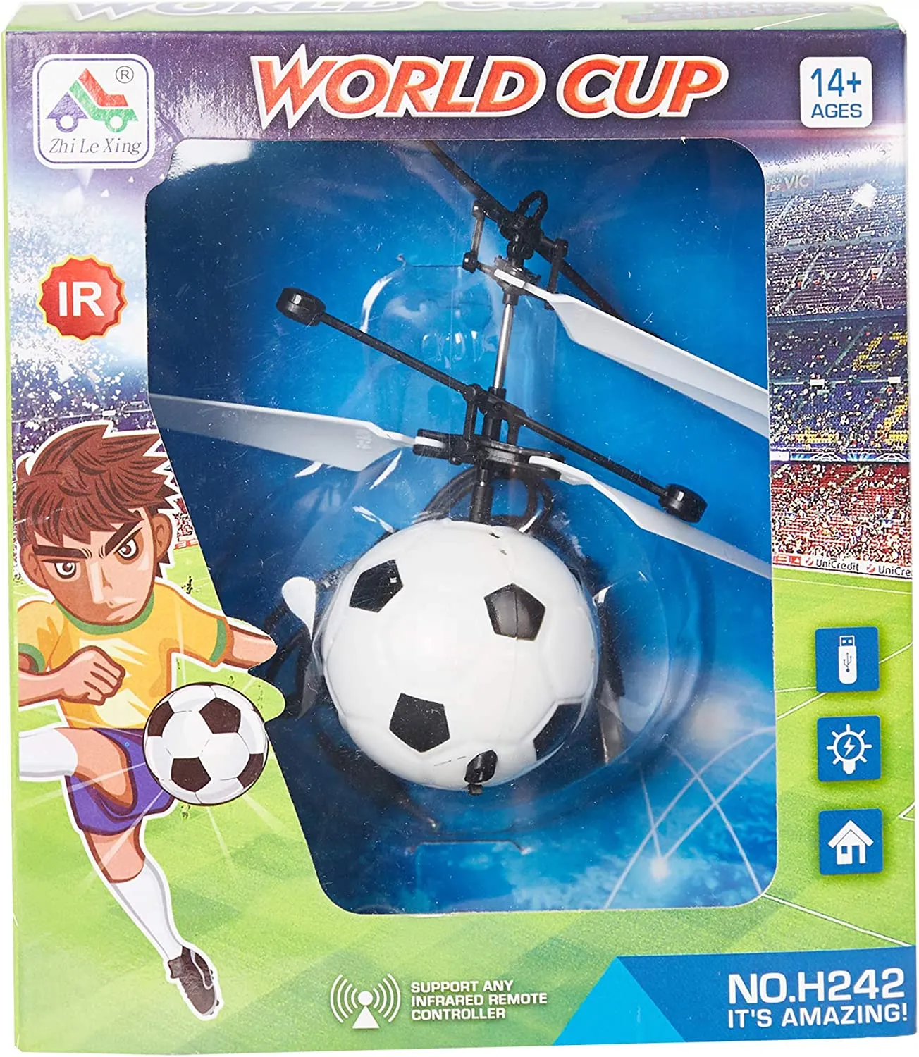 Magic Flying Football Toy for Adults Teens Built-in LED Light Helicopter Ball Toy for Flying Drone