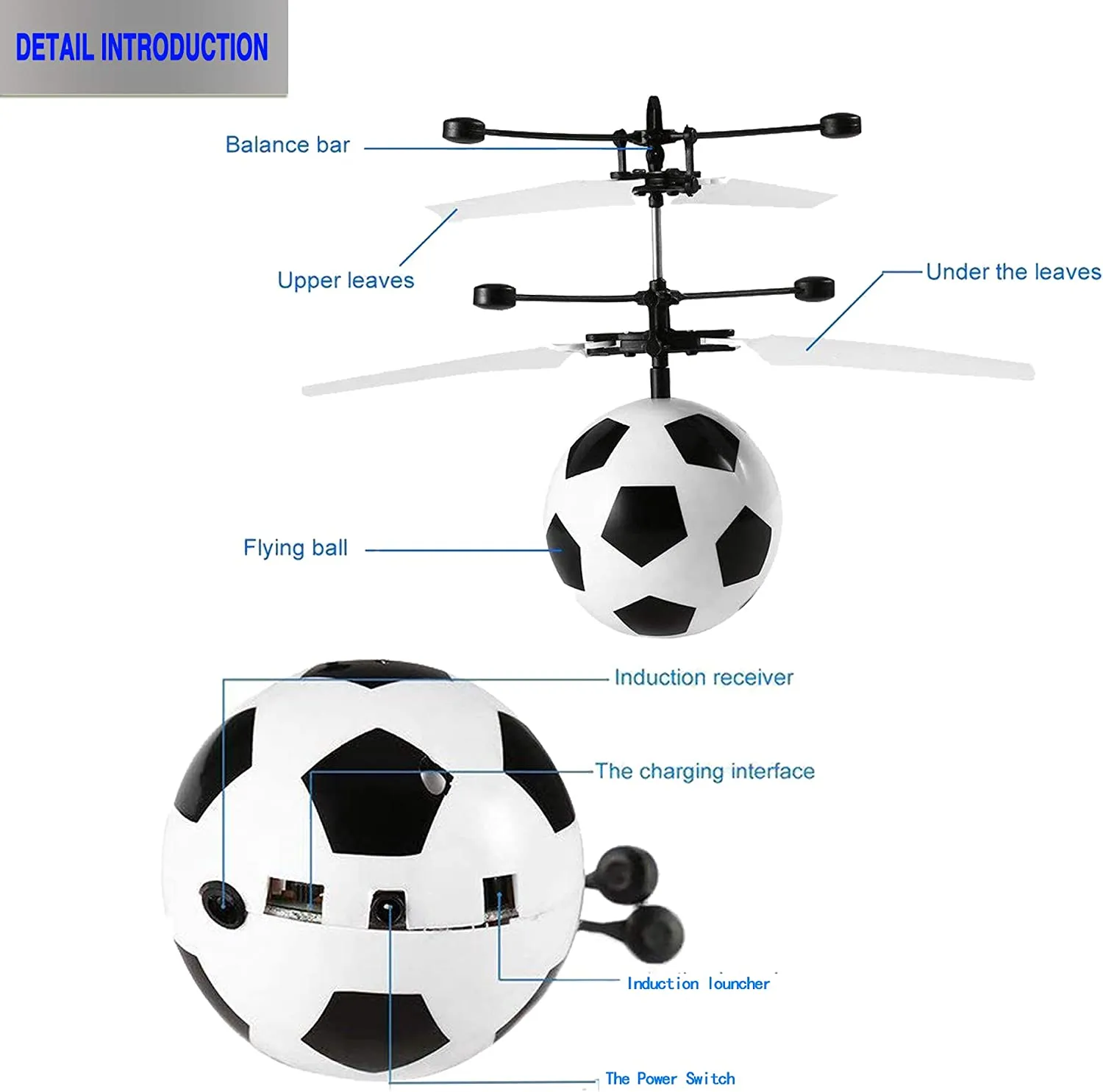 Magic Flying Football Toy for Adults Teens Built-in LED Light Helicopter Ball Toy for Flying Drone