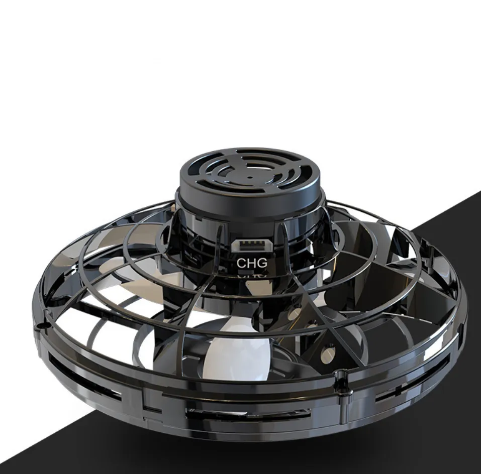 Mini Fingertip Gyro Drone with LED, UFO design, and interactive spinning feature for kids