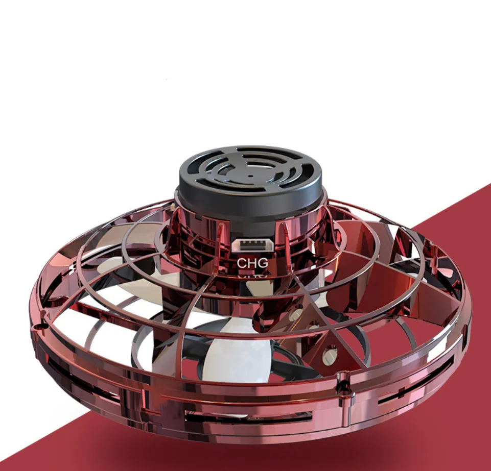 Mini Fingertip Gyro Drone with LED, UFO design, and interactive spinning feature for kids