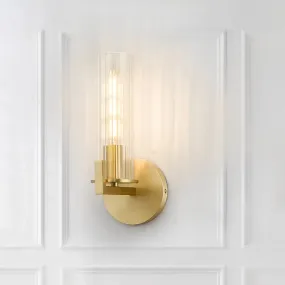 Modern Clear Glass Brass Wall Sconce with Cylinder Design - Perfect for Bedside Lighting