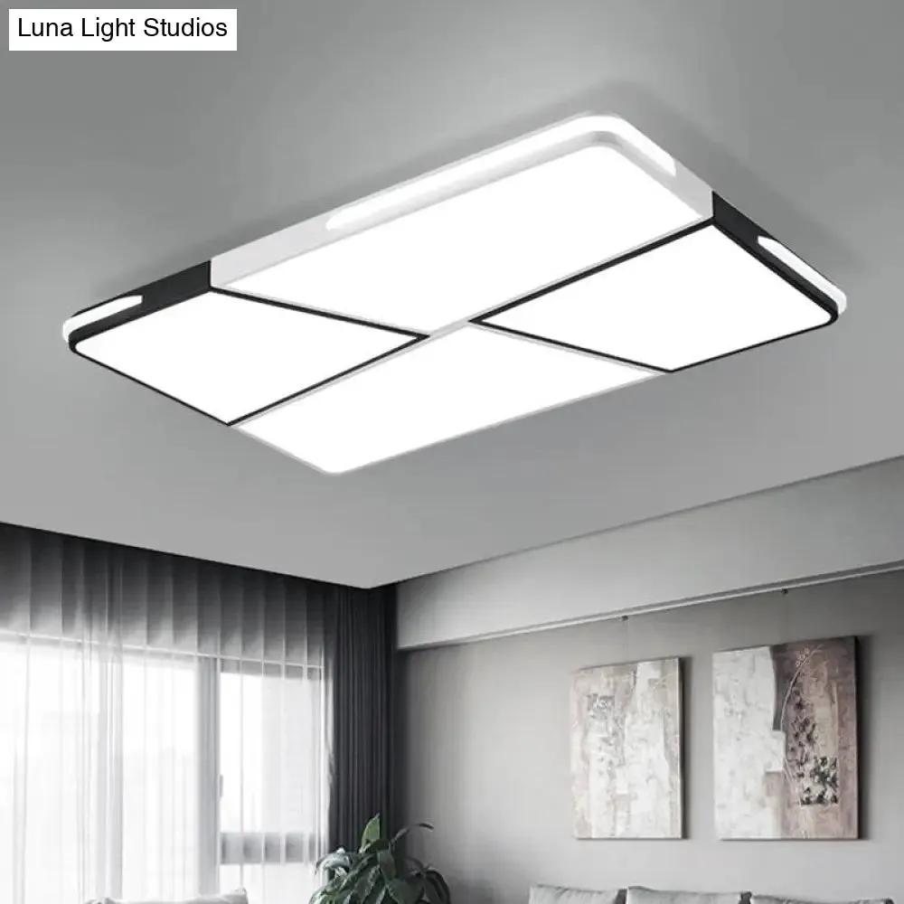 Modern Integrated LED Ceiling Light Fixture with Acrylic Shade - White Flush Mount, Rectangular/Square - 21.5"/37.5"/45" Wide
