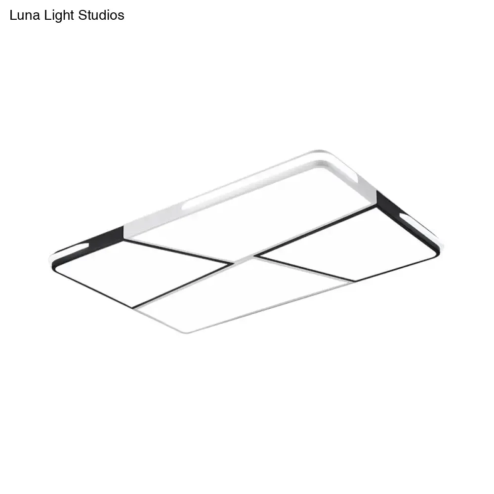 Modern Integrated LED Ceiling Light Fixture with Acrylic Shade - White Flush Mount, Rectangular/Square - 21.5"/37.5"/45" Wide