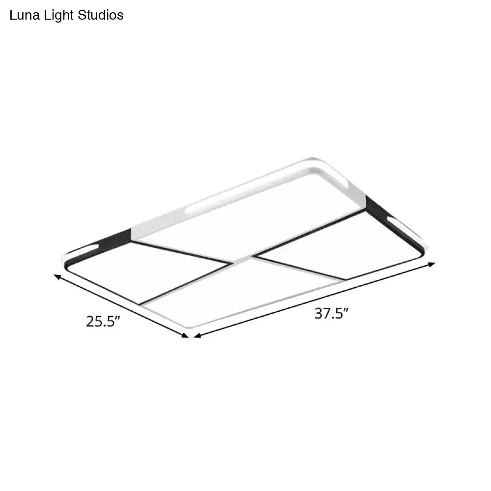 Modern Integrated LED Ceiling Light Fixture with Acrylic Shade - White Flush Mount, Rectangular/Square - 21.5"/37.5"/45" Wide