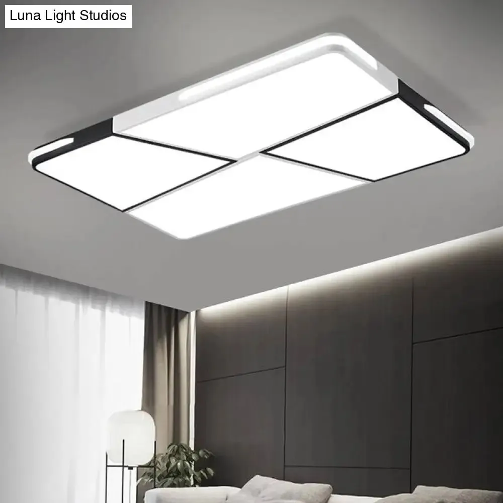 Modern Integrated LED Ceiling Light Fixture with Acrylic Shade - White Flush Mount, Rectangular/Square - 21.5"/37.5"/45" Wide