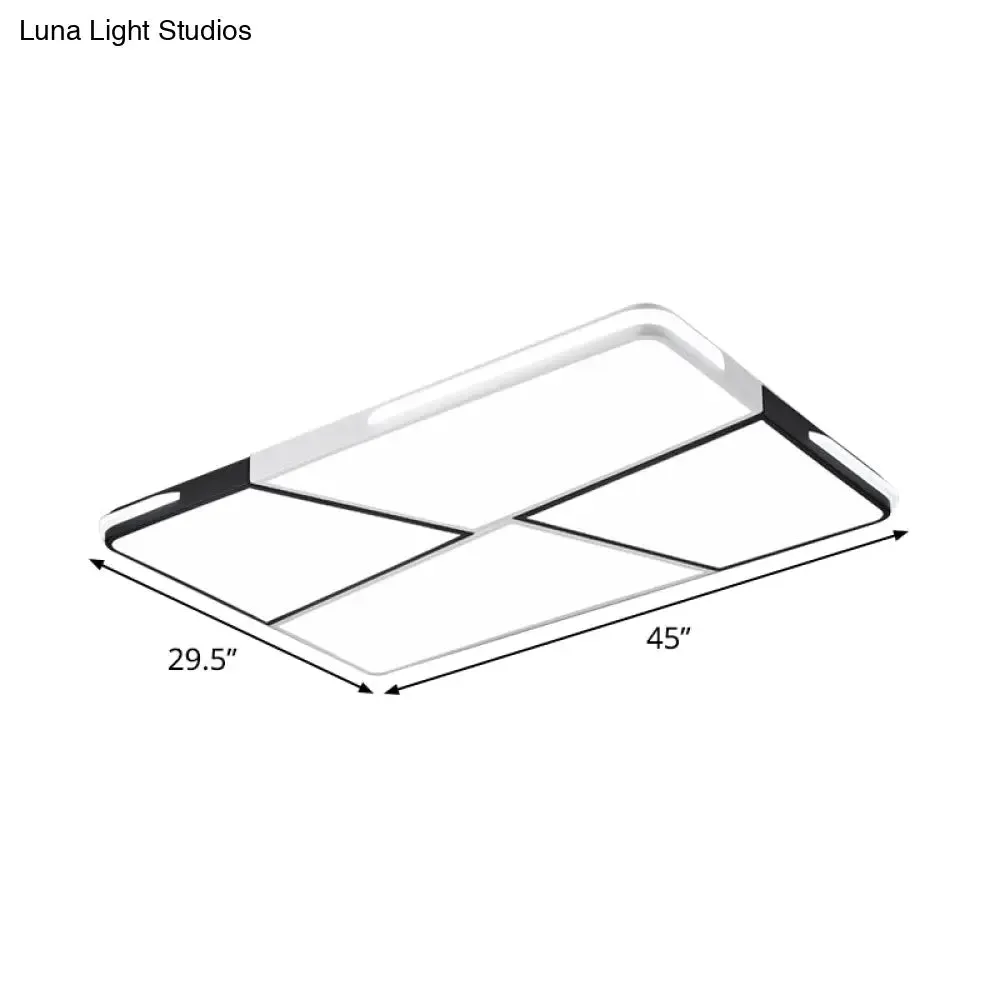 Modern Integrated LED Ceiling Light Fixture with Acrylic Shade - White Flush Mount, Rectangular/Square - 21.5"/37.5"/45" Wide