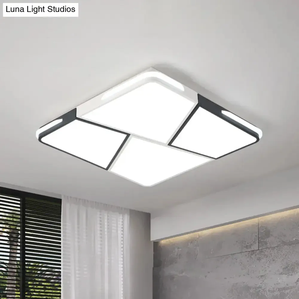 Modern Integrated LED Ceiling Light Fixture with Acrylic Shade - White Flush Mount, Rectangular/Square - 21.5"/37.5"/45" Wide