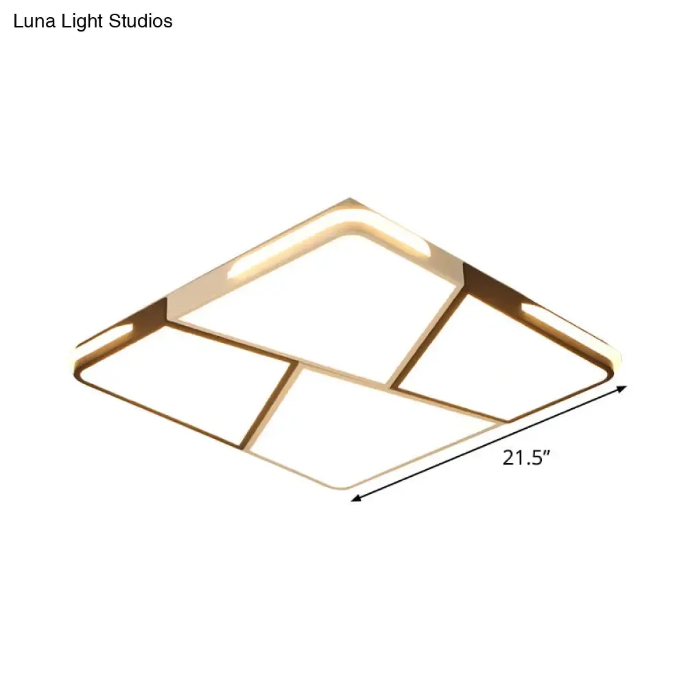 Modern Integrated LED Ceiling Light Fixture with Acrylic Shade - White Flush Mount, Rectangular/Square - 21.5"/37.5"/45" Wide