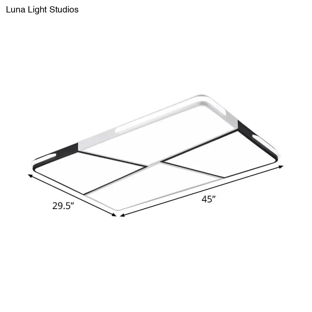 Modern Integrated LED Ceiling Light Fixture with Acrylic Shade - White Flush Mount, Rectangular/Square - 21.5"/37.5"/45" Wide