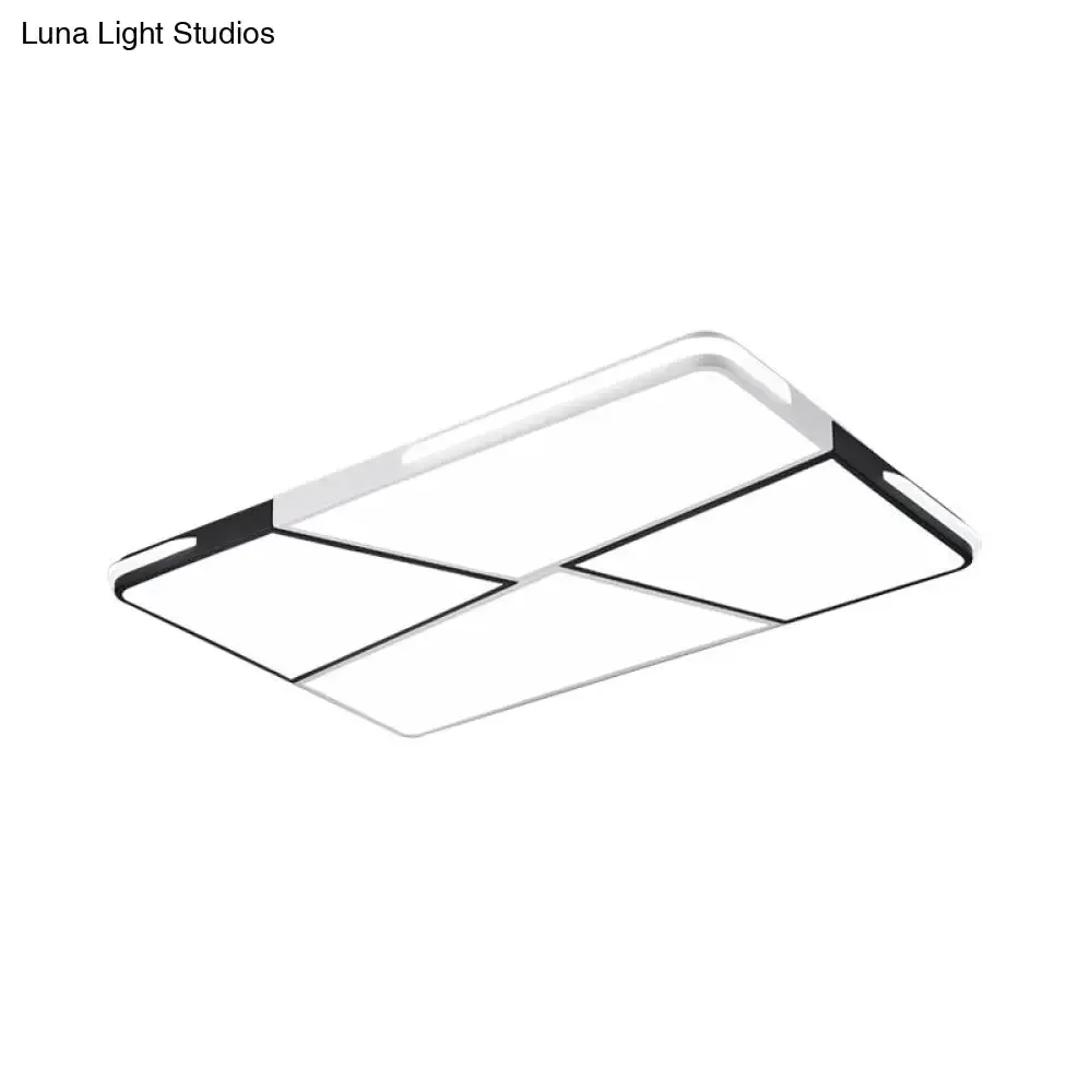 Modern Integrated LED Ceiling Light Fixture with Acrylic Shade - White Flush Mount, Rectangular/Square - 21.5"/37.5"/45" Wide