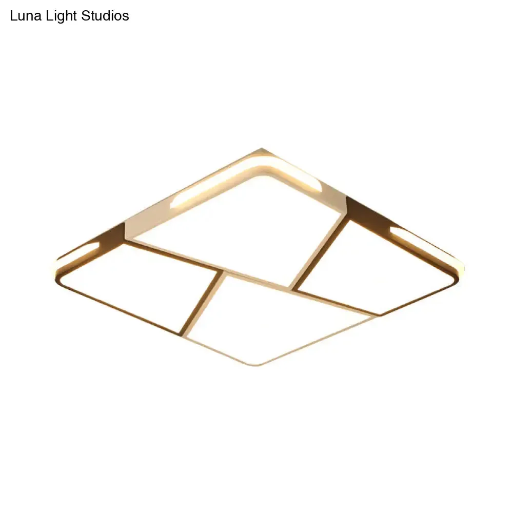 Modern Integrated LED Ceiling Light Fixture with Acrylic Shade - White Flush Mount, Rectangular/Square - 21.5"/37.5"/45" Wide