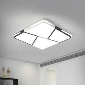 Modern Integrated LED Ceiling Light Fixture with Acrylic Shade - White Flush Mount, Rectangular/Square - 21.5"/37.5"/45" Wide