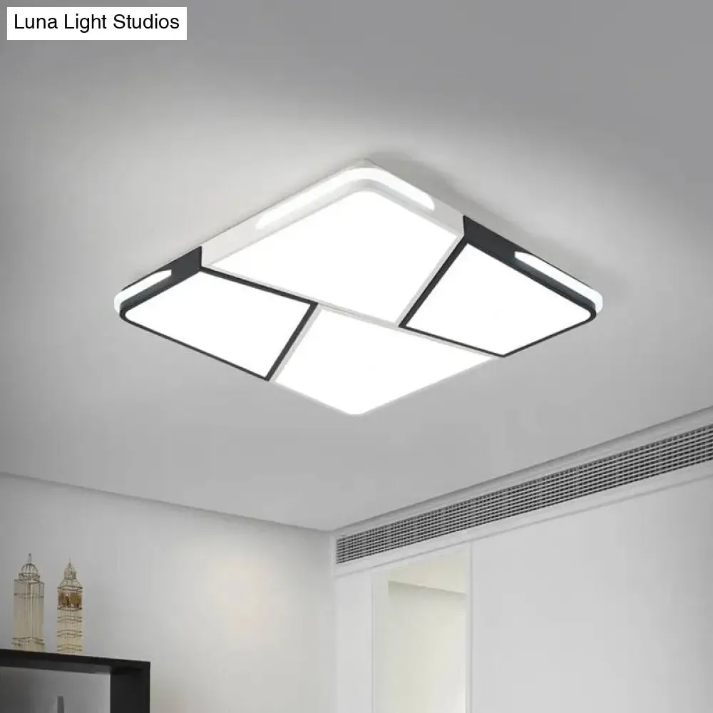 Modern Integrated LED Ceiling Light Fixture with Acrylic Shade - White Flush Mount, Rectangular/Square - 21.5"/37.5"/45" Wide