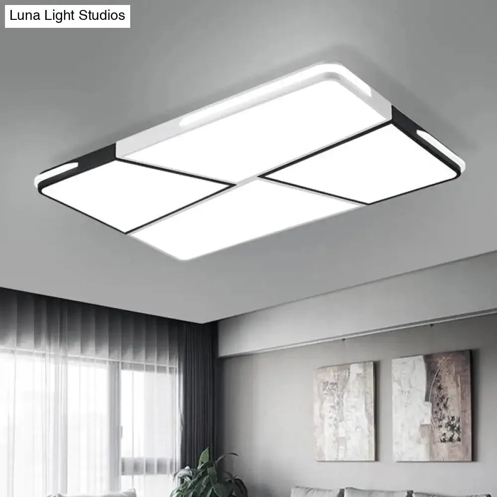 Modern Integrated LED Ceiling Light Fixture with Acrylic Shade - White Flush Mount, Rectangular/Square - 21.5"/37.5"/45" Wide