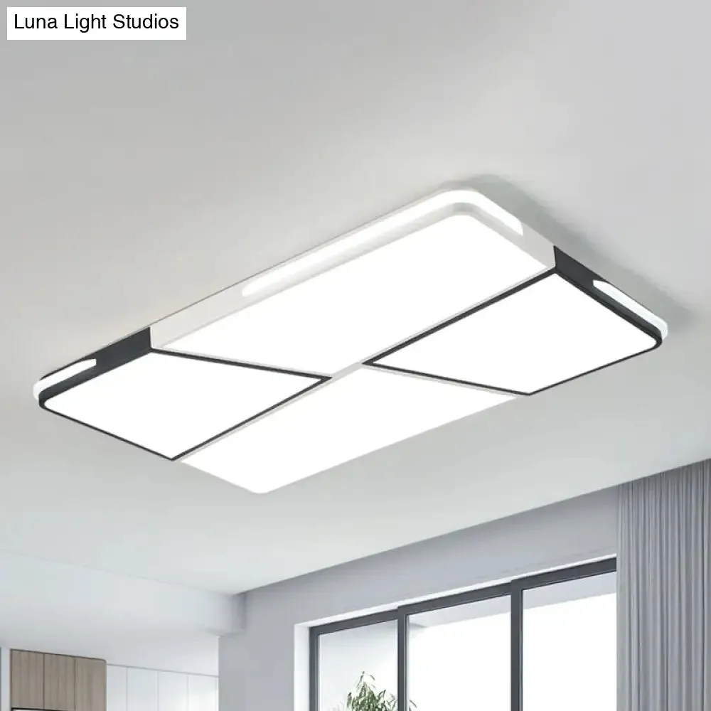 Modern Integrated LED Ceiling Light Fixture with Acrylic Shade - White Flush Mount, Rectangular/Square - 21.5"/37.5"/45" Wide