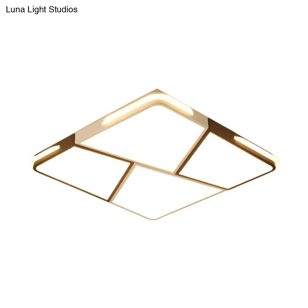 Modern Integrated LED Ceiling Light Fixture with Acrylic Shade - White Flush Mount, Rectangular/Square - 21.5"/37.5"/45" Wide