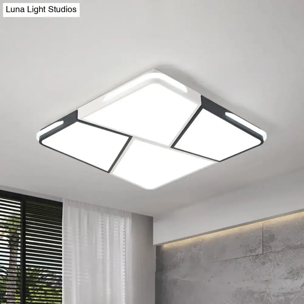 Modern Integrated LED Ceiling Light Fixture with Acrylic Shade - White Flush Mount, Rectangular/Square - 21.5"/37.5"/45" Wide