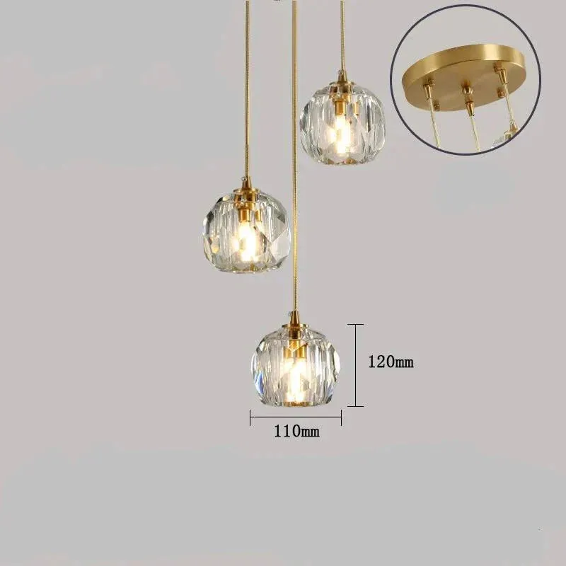 Modern Simple Personality Crystal Ball Restaurant Chandelier Creative Bar Corridor Duplex Staircase Led Copper Chandelier