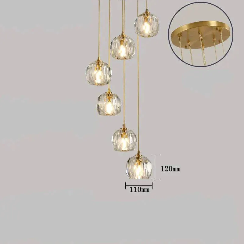 Modern Simple Personality Crystal Ball Restaurant Chandelier Creative Bar Corridor Duplex Staircase Led Copper Chandelier