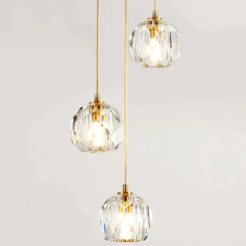 Modern Simple Personality Crystal Ball Restaurant Chandelier Creative Bar Corridor Duplex Staircase Led Copper Chandelier