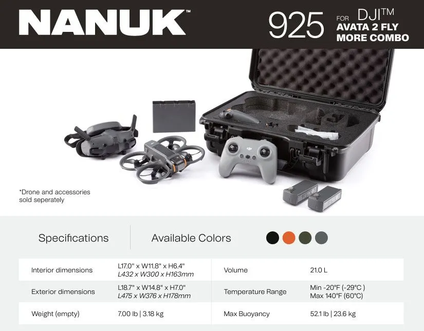 Nanuk 925 Case for DJI Avata 2 Fly More Combo (Black)