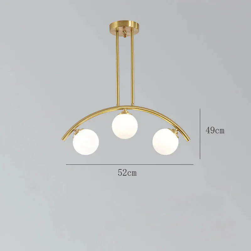 Nordic Restaurant Long Copper Chandelier Bar Minimalist Creative Personalized Glass Lamp Net Red Meal Chandelier