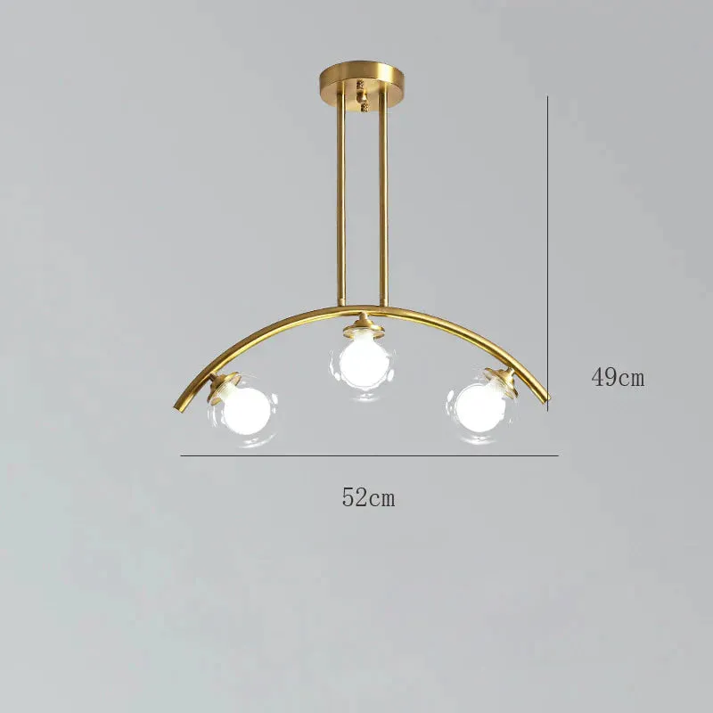Nordic Restaurant Long Copper Chandelier Bar Minimalist Creative Personalized Glass Lamp Net Red Meal Chandelier