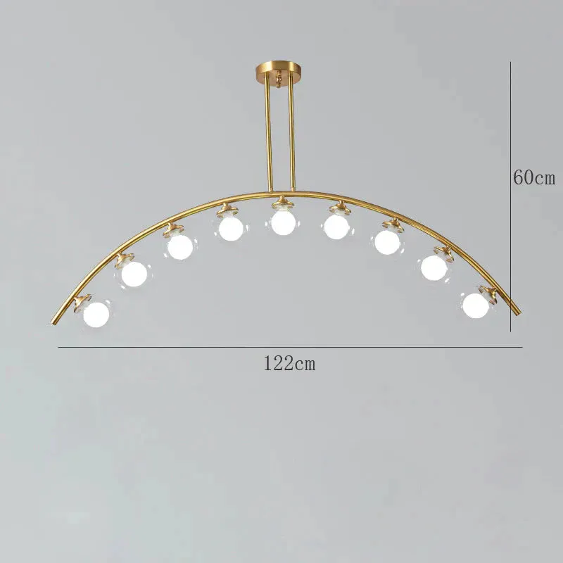 Nordic Restaurant Long Copper Chandelier Bar Minimalist Creative Personalized Glass Lamp Net Red Meal Chandelier