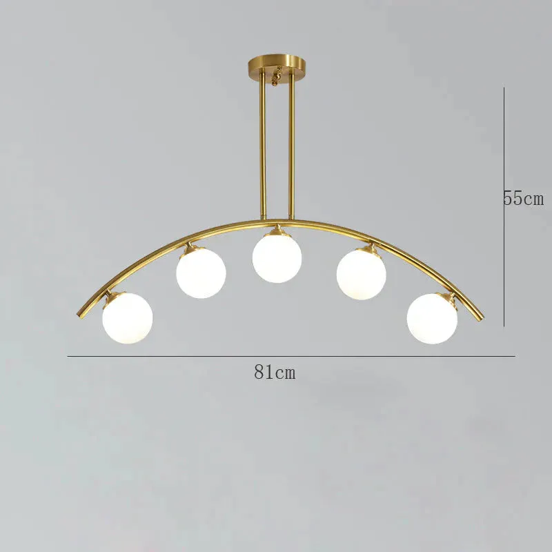 Nordic Restaurant Long Copper Chandelier Bar Minimalist Creative Personalized Glass Lamp Net Red Meal Chandelier